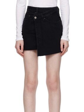 Ksubi Black Asymmetric Denim Mini Skirt, 25